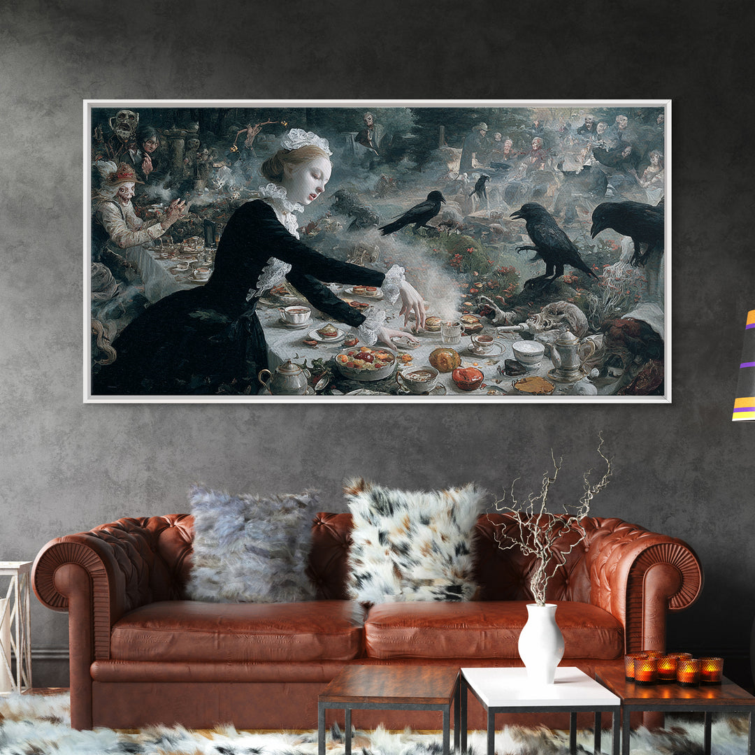 The Zombie Picnic, Medieval Grotesque Art, Wide Panoramic Art, Dark Halloween Decor, Canvas Print, Halloween Wall Art