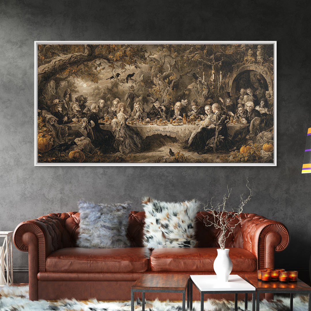 The Zombie Picnic, Baroque Witchcraft Art, Wide Panoramic Art, Dark Fantasy Wall Art, Canvas Print, Halloween Wall Art