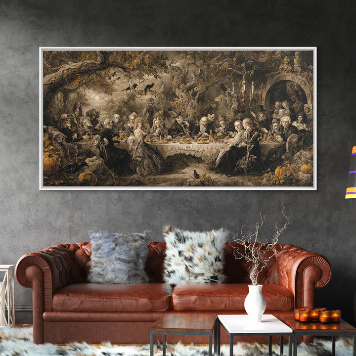 The Zombie Picnic, Baroque Witchcraft Art, Wide Panoramic Art, Dark Fantasy Wall Art, Canvas Print, Halloween Wall Art