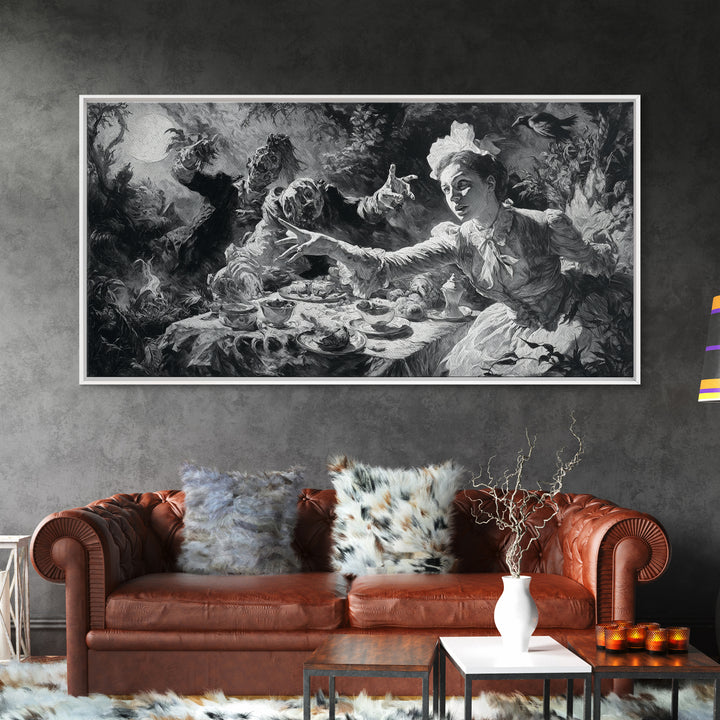 The Zombie Picnic, Dark Romantic Horror Art, Wide Panoramic Art, Gothic Horror Wall Art, Canvas Print, Halloween Wall Art
