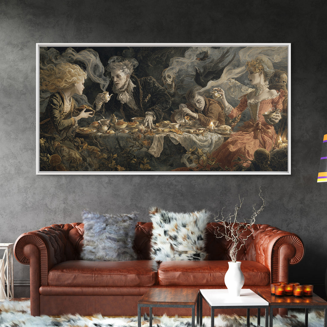 The Zombie Picnic, Gothic Nightmare Art, Wide Panoramic Art, Macabre Wall Art, Framed Canvas Print, Halloween Wall Art, Halloween Decor