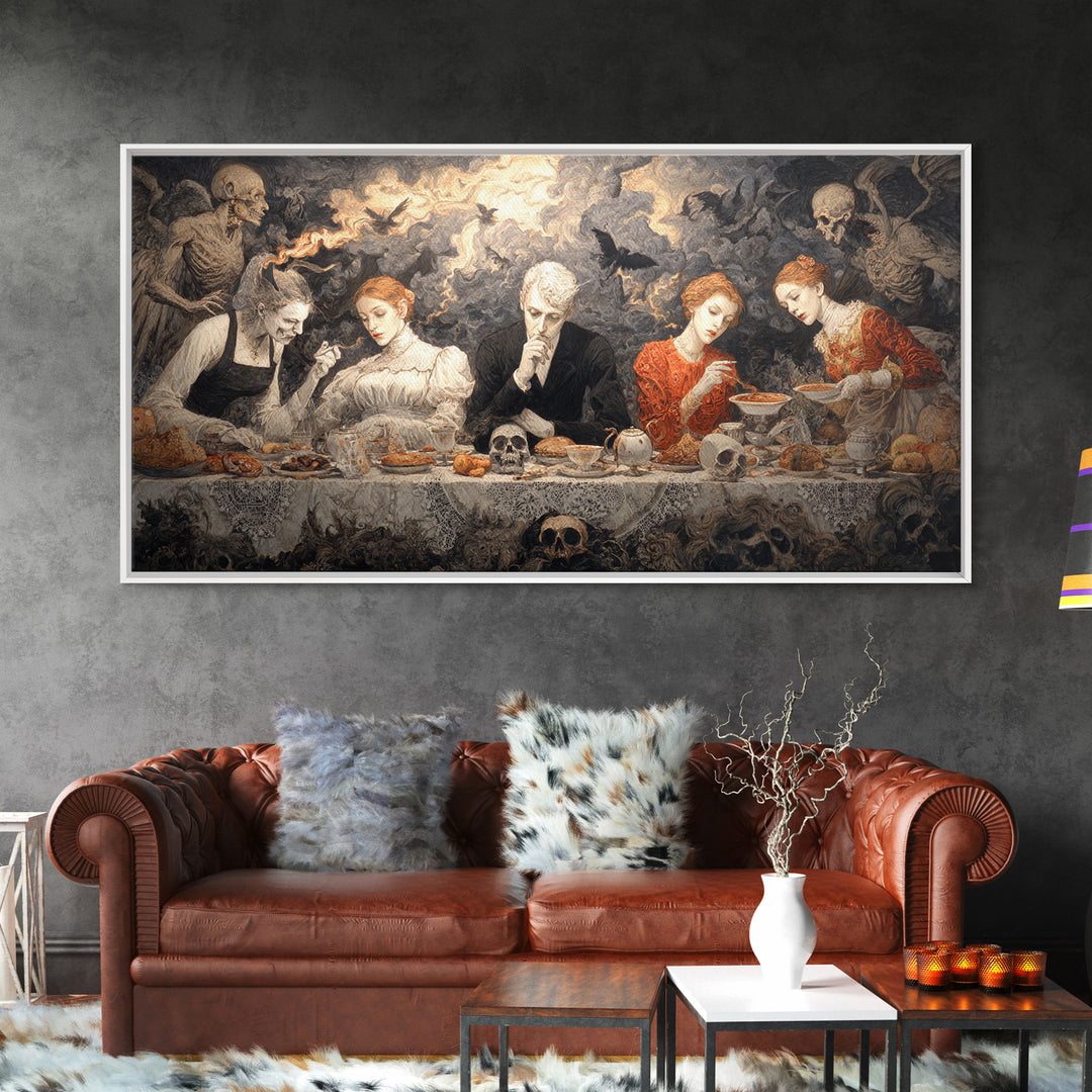 The Zombie Picnic, Visionary Gothic Art, Wide Panoramic Art, Macabre Wall Art, Canvas Print, Halloween Wall Art, Statement Wall Art