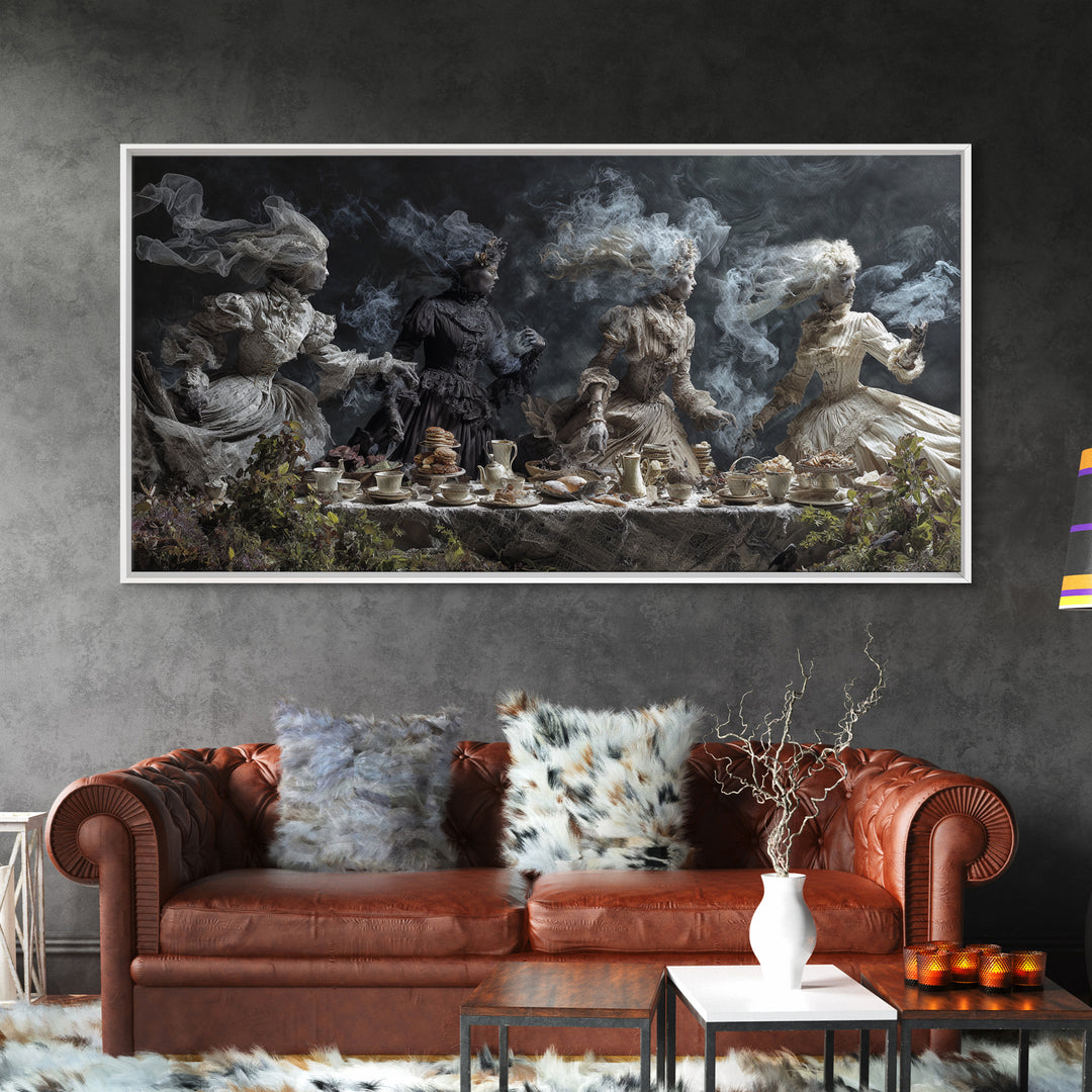 The Zombie Picnic, Symbolist Gothic Landscape, Wide Panoramic Art, Dark Fantasy Wall Art, Canvas Print, Halloween Wall Art