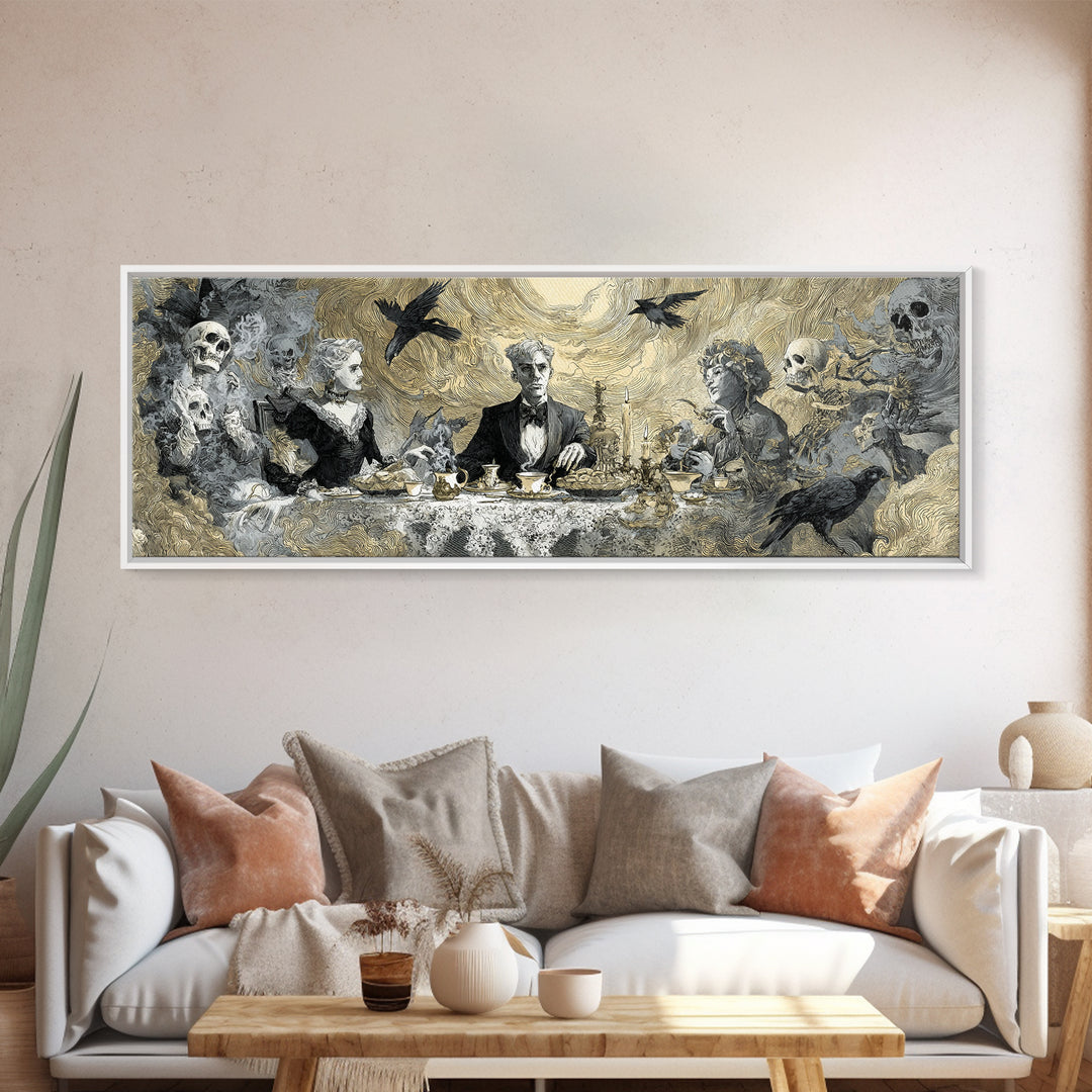 The Zombie Picnic, Decadent Gothic Art, Extra Wide Wall Art, Dark Halloween Decor, Framed Canvas Print, Halloween Wall Art