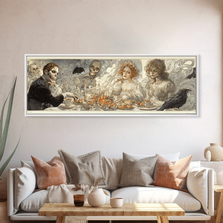 The Zombie Picnic, Symbolist Death Art, Extra Wide Wall Art, Dark Halloween Decor, Canvas Print, Halloween Wall Art