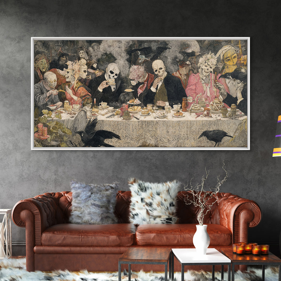 The Zombie Picnic, Grotesque Carnival Art, Wide Panoramic Art, Dark Fantasy Wall Art, Framed Canvas Print, Halloween Wall Art