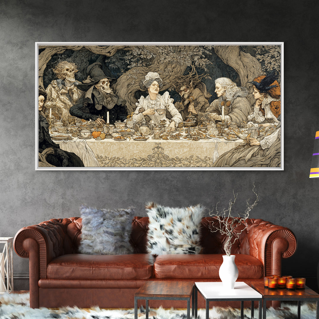 The Zombie Picnic, Gothic Storybook Art, Wide Panoramic Art, Gothic Horror Wall Art, Canvas Print, Halloween Wall Art