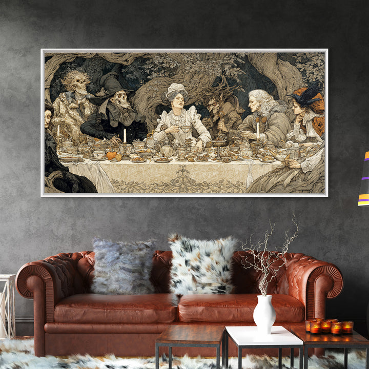 The Zombie Picnic, Gothic Storybook Art, Wide Panoramic Art, Gothic Horror Wall Art, Canvas Print, Halloween Wall Art