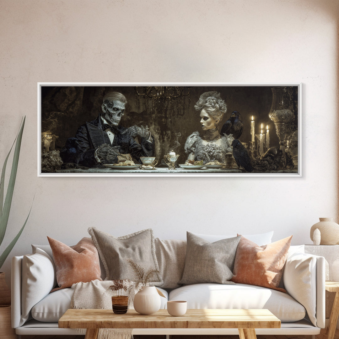 The Zombie Picnic, Biomechanical Horror Art, Extra Wide Wall Art, Dark Halloween Decor, Canvas Print, Halloween Wall Art