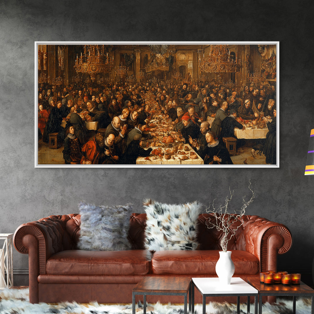 The Vampire Banquet, Northern Renaissance Horror, Wide Panoramic Art, Dark Halloween Decor, Canvas Print, Halloween Wall Art
