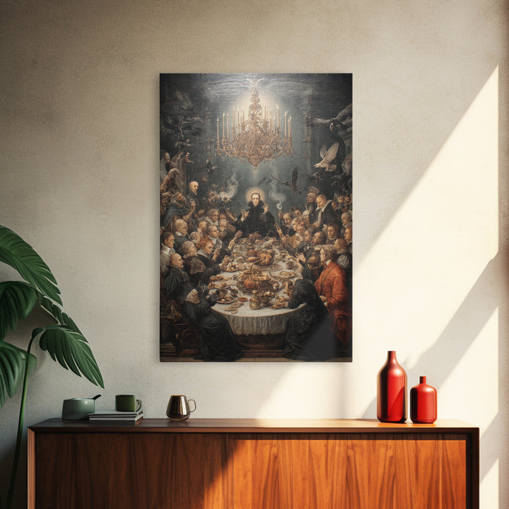 The Vampire Banquet, Dark Renaissance Art, Vertical Wall Art, Macabre Wall Art, Framed Canvas Print, Halloween Wall Art