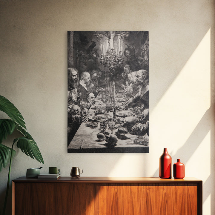 The Vampire Banquet, Renaissance Engraving Art, Vertical Wall Art, Dark Halloween Decor, Canvas Print, Halloween Wall Art, Horror Wall Art