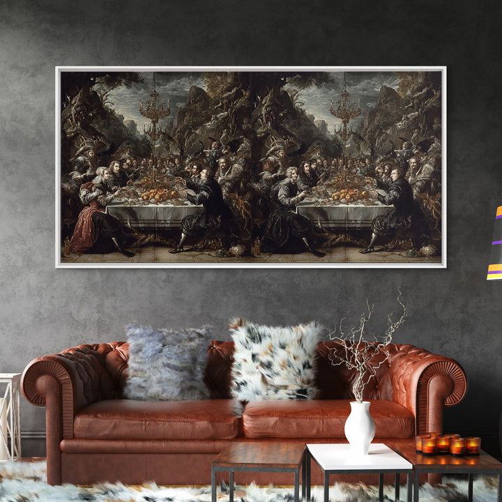 The Vampire Banquet, Baroque Witchcraft Art, Wide Panoramic Art, Dark Fantasy Wall Art, Framed Canvas Print, Halloween Wall Art