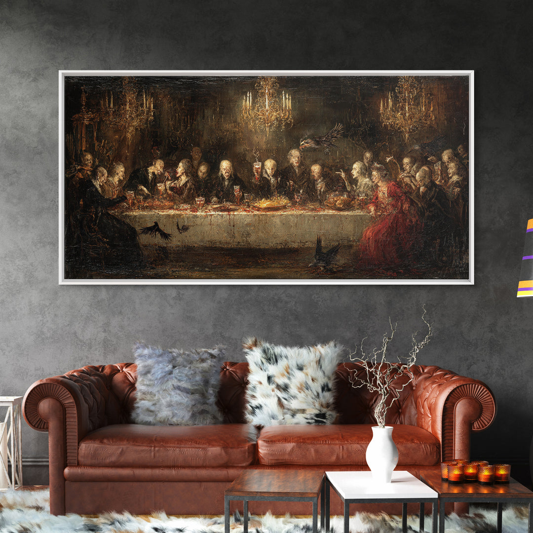 The Vampire Banquet, Dark Romantic Horror Art, Wide Panoramic Art, Dark Halloween Decor, Framed Canvas Print, Halloween Wall Art