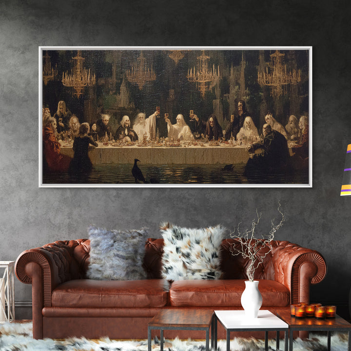 The Vampire Banquet, Symbolist Gothic Landscape, Wide Panoramic Art, Dark Halloween Decor, Canvas Print, Halloween Wall Art