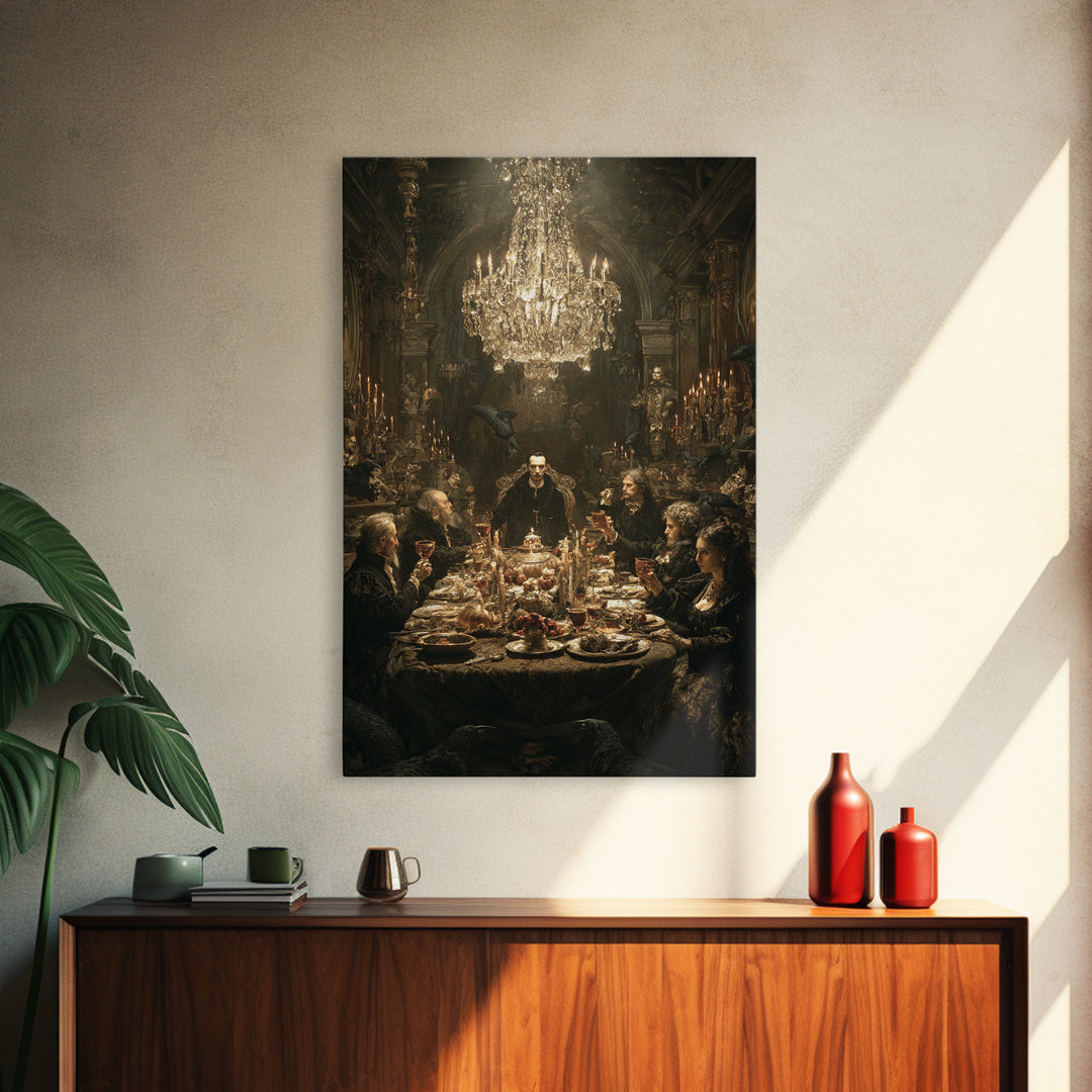 The Vampire Banquet, Ornate Symbolist Art, Vertical Wall Art, Dark Halloween Decor, Canvas Print, Halloween Wall Art