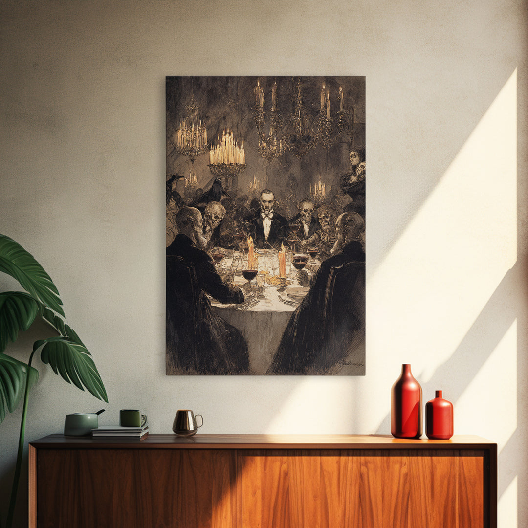 The Vampire Banquet, Decadent Gothic Art, Vertical Wall Art, Macabre Wall Art, Canvas Print, Halloween Wall Art, Seasonal Home Decor
