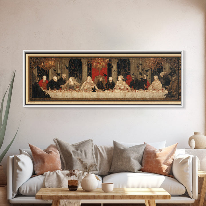 The Vampire Banquet, Symbolist Death Art, Extra Wide Wall Art, Dark Halloween Decor, Framed Canvas Print, Halloween Wall Art