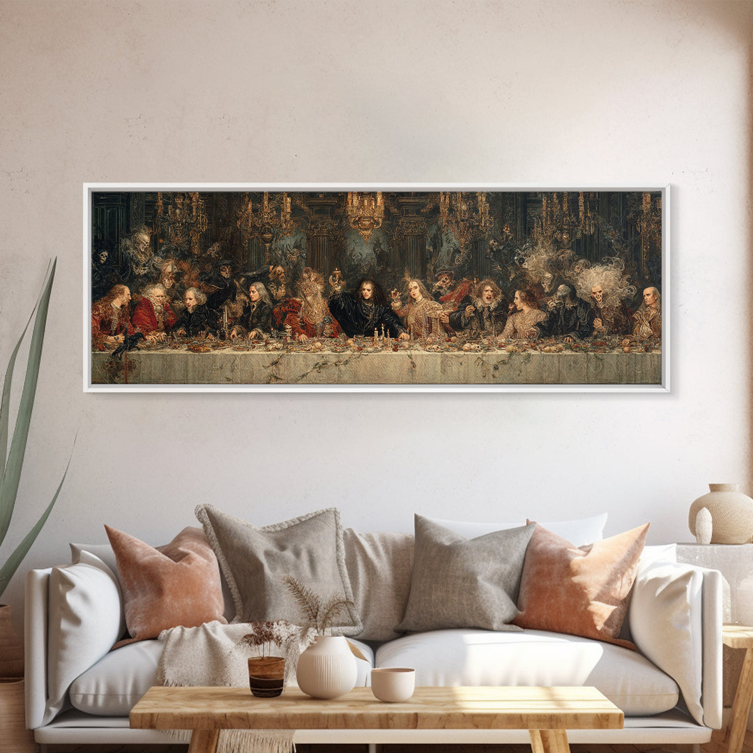 The Vampire Banquet, Symbolist Etching Art, Extra Wide Wall Art, Dark Halloween Decor, Canvas Print, Halloween Wall Art