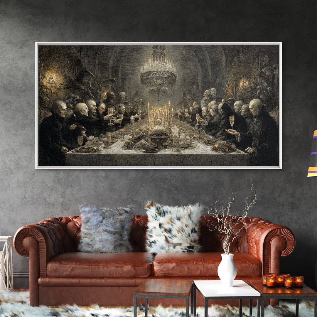 The Vampire Banquet, Expressionist Nightmare Art, Wide Panoramic Art, Dark Fantasy Wall Art, Framed Canvas Print, Halloween Wall Art