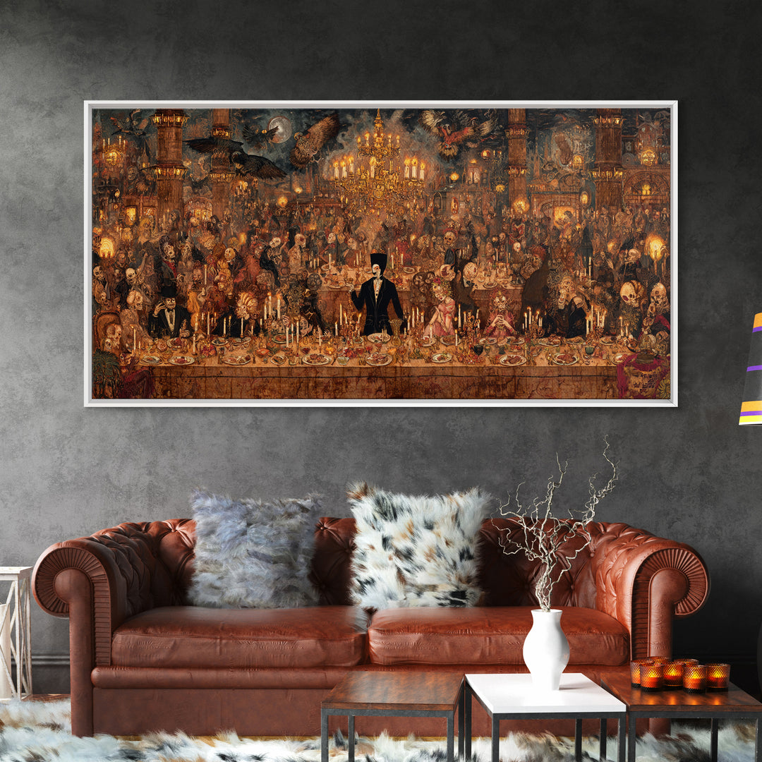The Vampire Banquet, Grotesque Carnival Art, Wide Panoramic Art, Dark Halloween Decor, Canvas Print, Halloween Wall Art, Spooky Wall Decor
