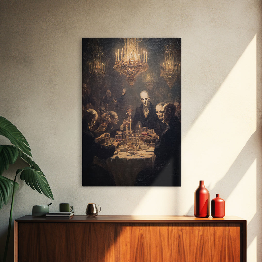 The Vampire Banquet, Expressionist Gothic Art, Vertical Wall Art, Dark Fantasy Wall Art, Framed Canvas Print, Halloween Wall Art