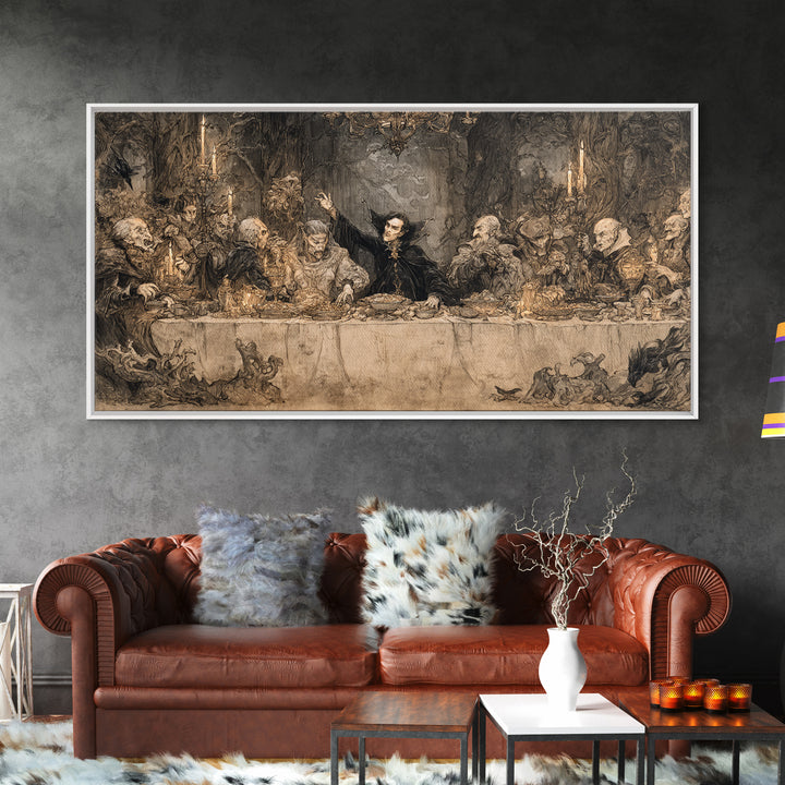 The Vampire Banquet, Gothic Storybook Art, Wide Panoramic Art, Dark Fantasy Wall Art, Canvas Print, Halloween Wall Art