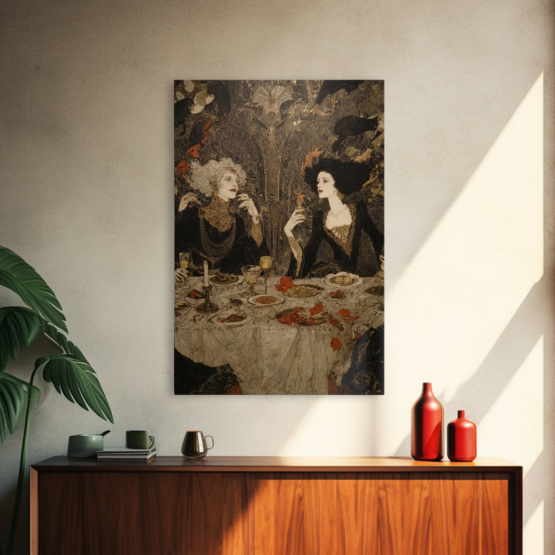 The Vampire Banquet, Stained Glass Gothic Art, Vertical Wall Art, Dark Halloween Decor, Canvas Print, Halloween Wall Art