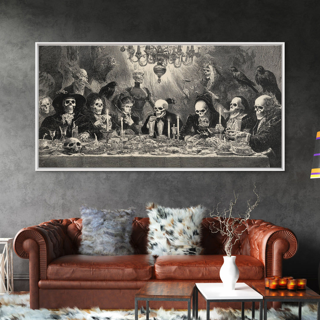 The Vampire Banquet, Macabre Folk Print Art, Wide Panoramic Art, Dark Fantasy Wall Art, Framed Canvas Print, Halloween Wall Art