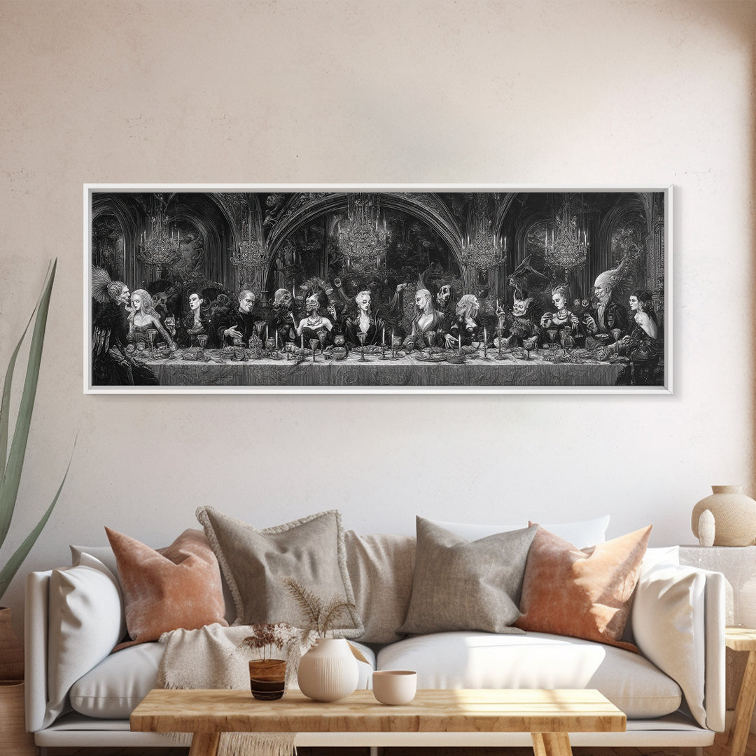The Vampire Banquet, Biomechanical Horror Art, Extra Wide Wall Art, Dark Halloween Decor, Canvas Print, Halloween Wall Art, Horror Wall Art