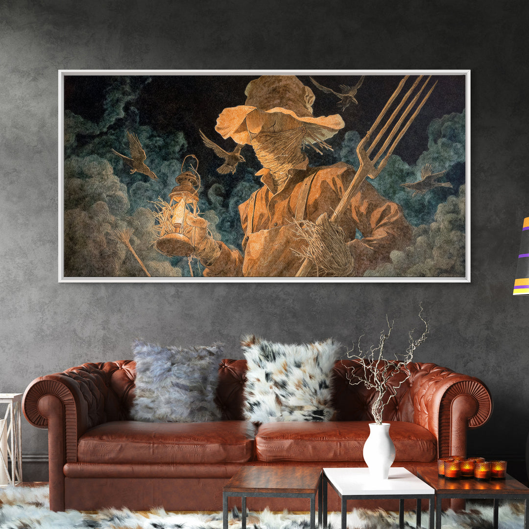 The Scarecrow Uprising, Visionary Gothic Art, Wide Panoramic Art, Dark Halloween Decor, Canvas Print, Halloween Wall Art
