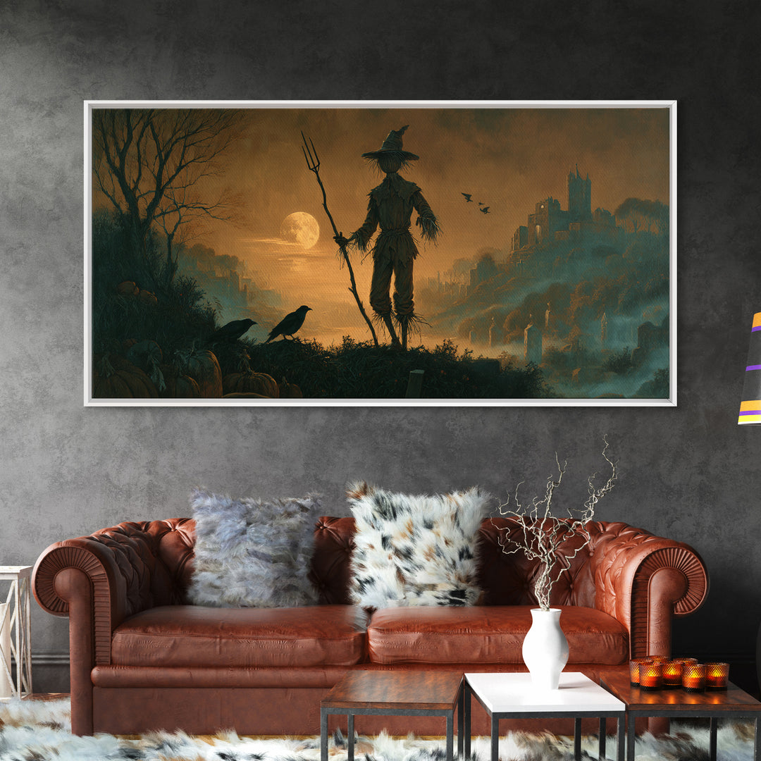 The Scarecrow Uprising, Romantic Gothic Landscape, Wide Panoramic Art, Macabre Wall Art, Canvas Print, Halloween Wall Art