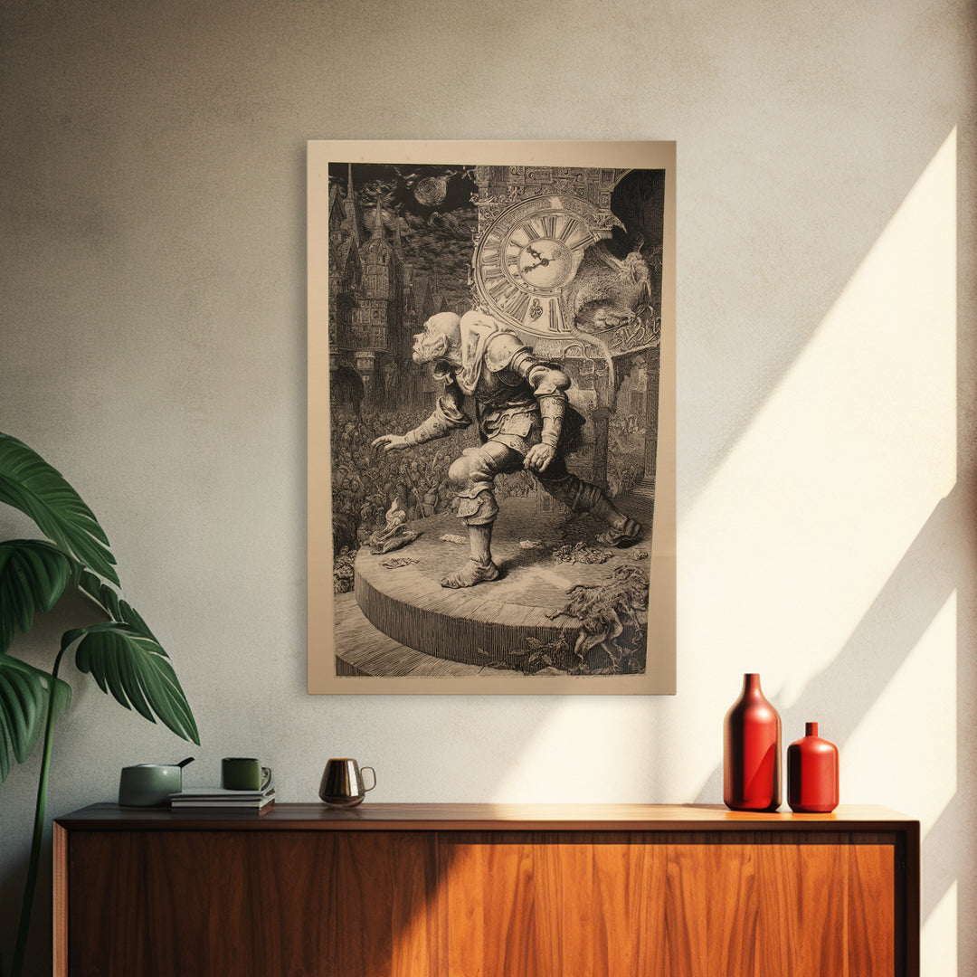 The Thirteenth Bell, Renaissance Engraving Art, Vertical Wall Art, Macabre Wall Art, Canvas Print, Halloween Wall Art
