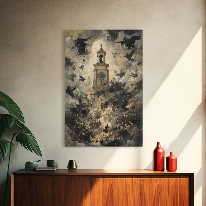 The Thirteenth Bell, Dark Romantic Horror Art, Vertical Wall Art, Dark Halloween Decor, Framed Canvas Print, Halloween Wall Art