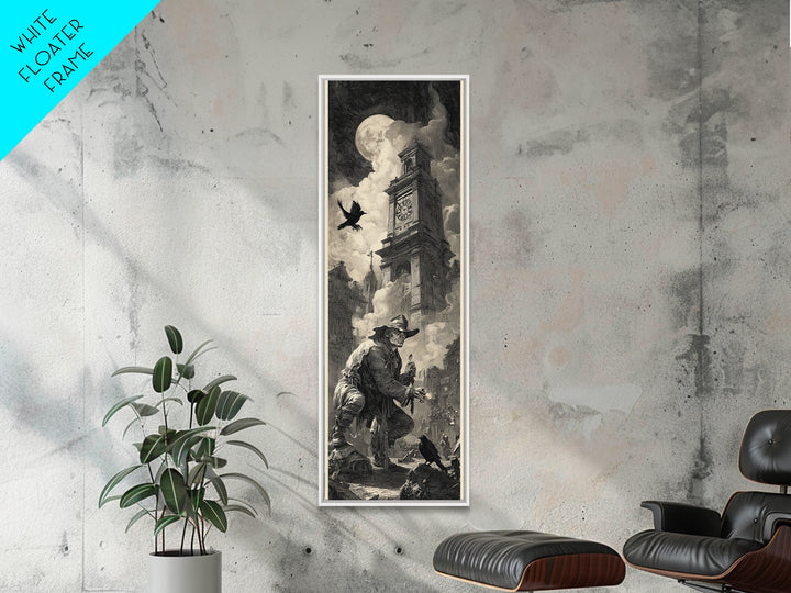 The Thirteenth Bell, Architectural Etching Art, Tall Narrow Wall Art, Gothic Horror Wall Art, Framed Canvas Print