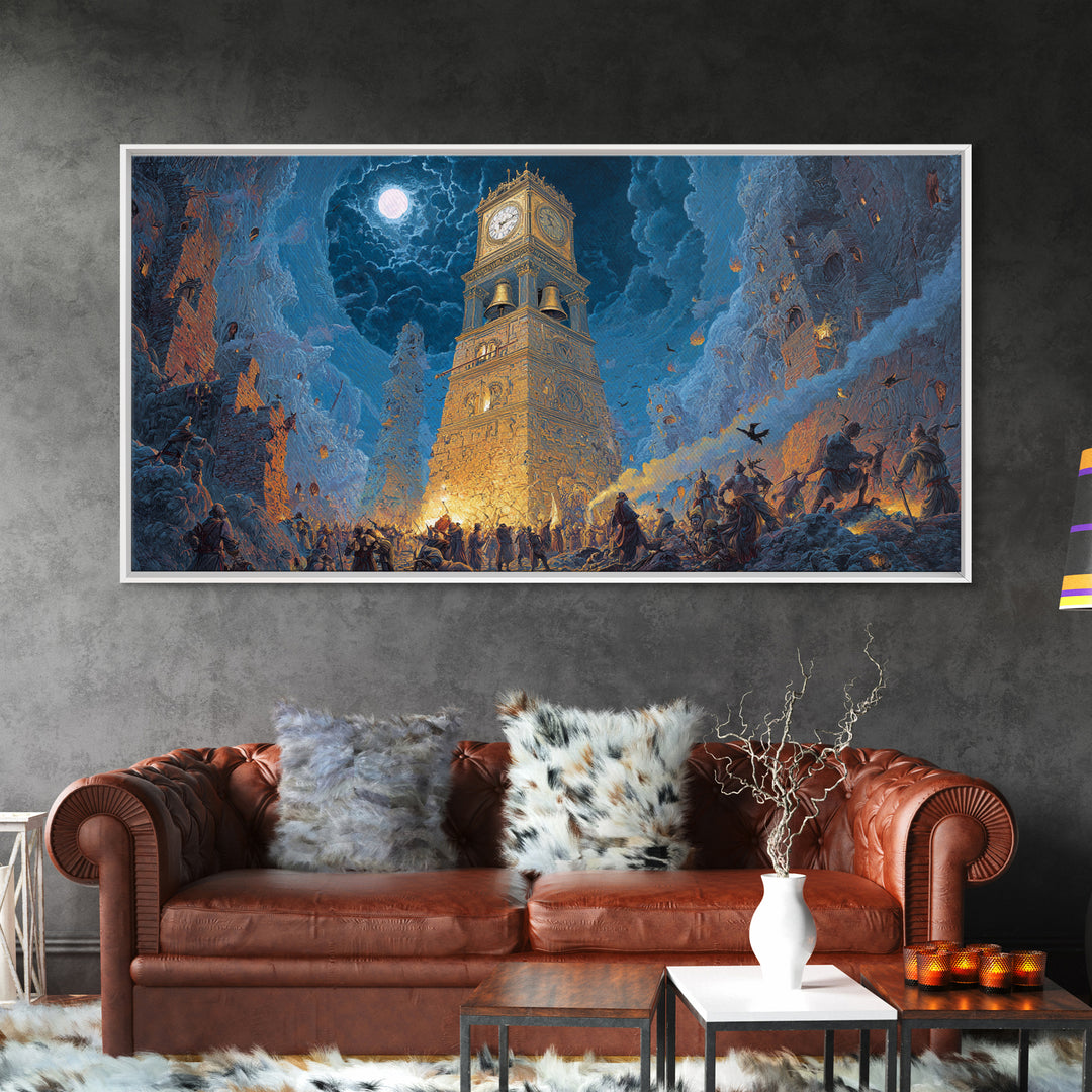 The Thirteenth Bell, Apocalyptic Romantic Art, Wide Panoramic Art, Gothic Horror Wall Art, Framed Canvas Print, Halloween Wall Art