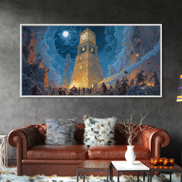 The Thirteenth Bell, Apocalyptic Romantic Art, Wide Panoramic Art, Gothic Horror Wall Art, Framed Canvas Print, Halloween Wall Art