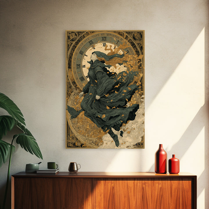 The Thirteenth Bell, Symbolist Death Art, Vertical Wall Art, Dark Fantasy Wall Art, Framed Canvas Print, Halloween Wall Art