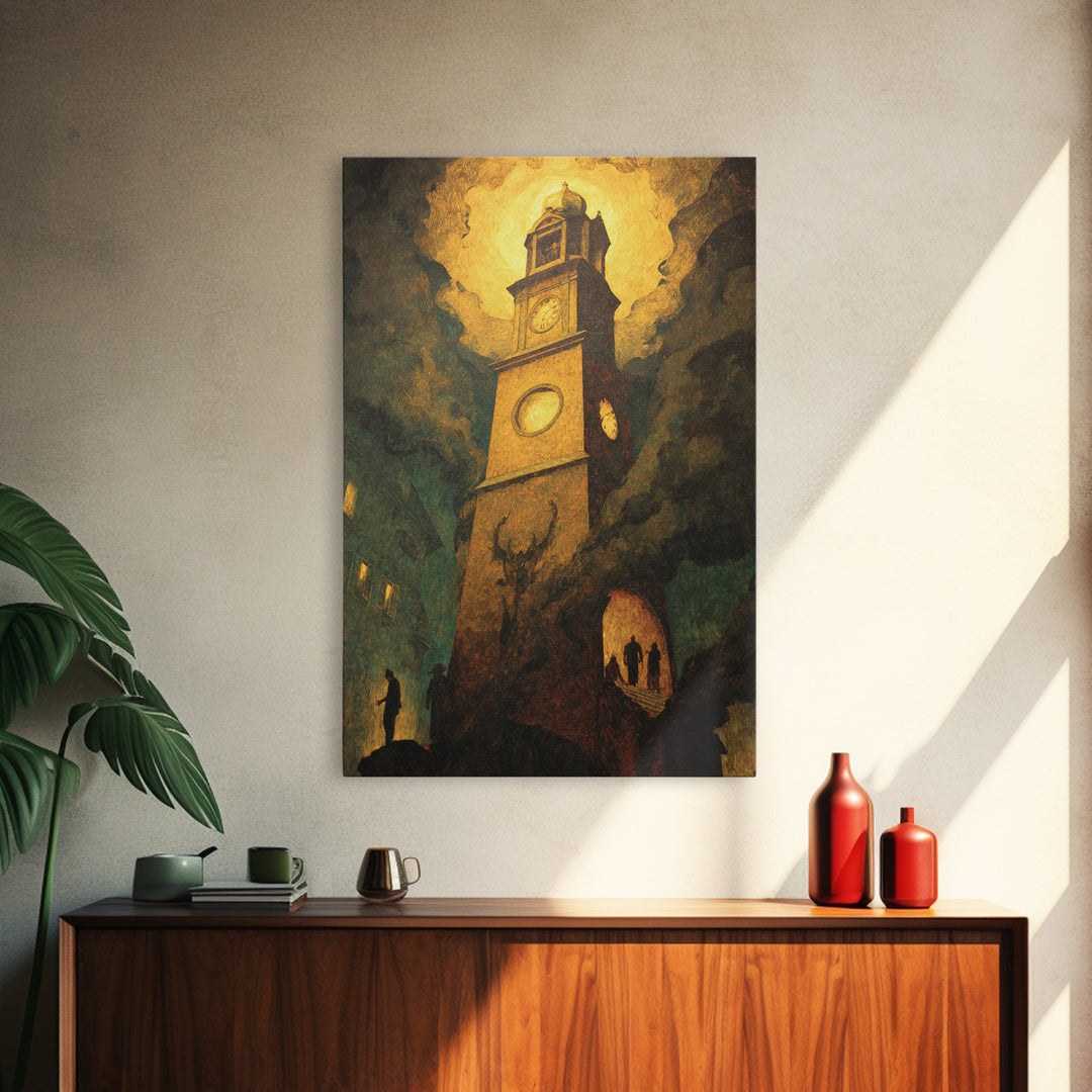 The Thirteenth Bell, Dark Symbolist Art, Vertical Wall Art, Dark Halloween Decor, Framed Canvas Print, Halloween Wall Art