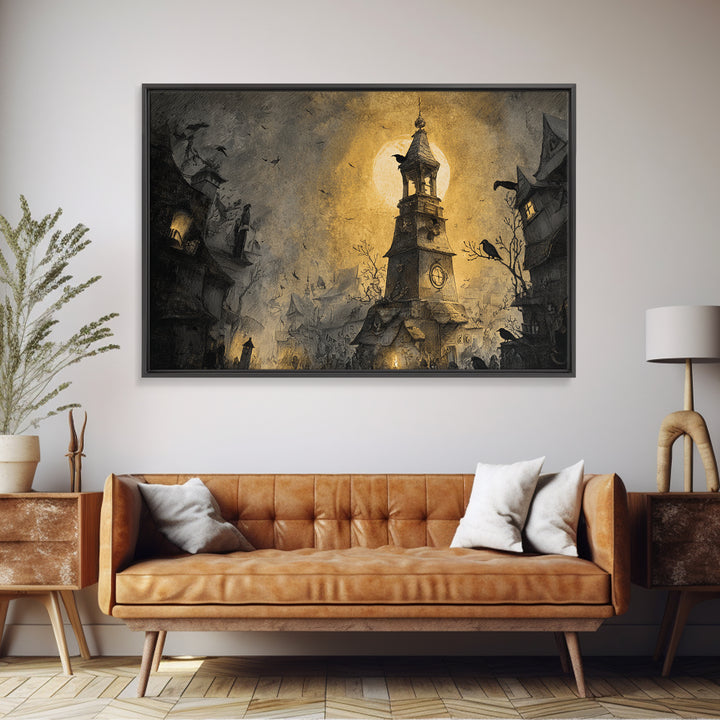 The Thirteenth Bell, Expressionist Nightmare Art, Landscape Wall Art, Dark Halloween Decor, Canvas Print, Halloween Wall Art