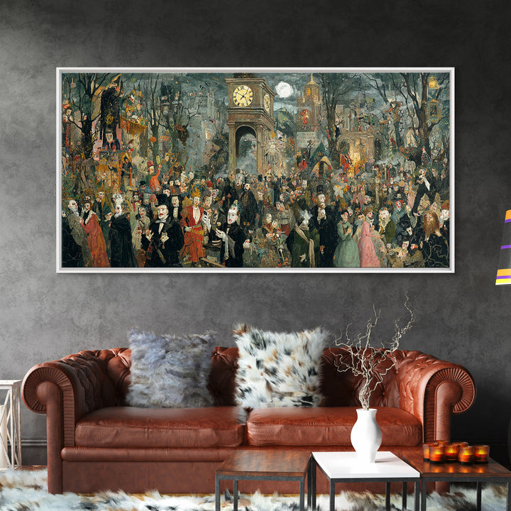 The Thirteenth Bell, Grotesque Carnival Art, Wide Panoramic Art, Dark Fantasy Wall Art, Framed Canvas Print, Halloween Wall Art