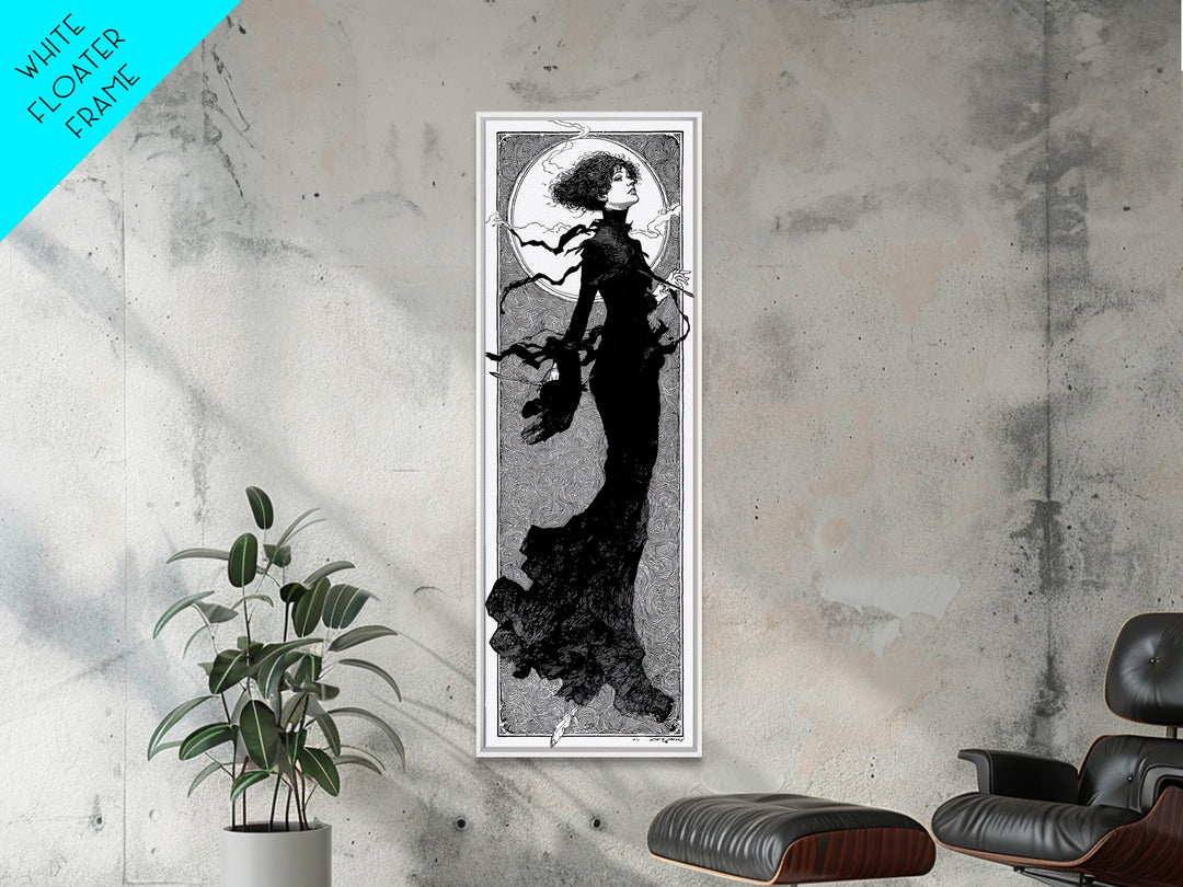 The Thirteenth Bell, Decadent Line Art, Tall Narrow Wall Art, Dark Fantasy Wall Art, Framed Canvas Print, Halloween Wall Art