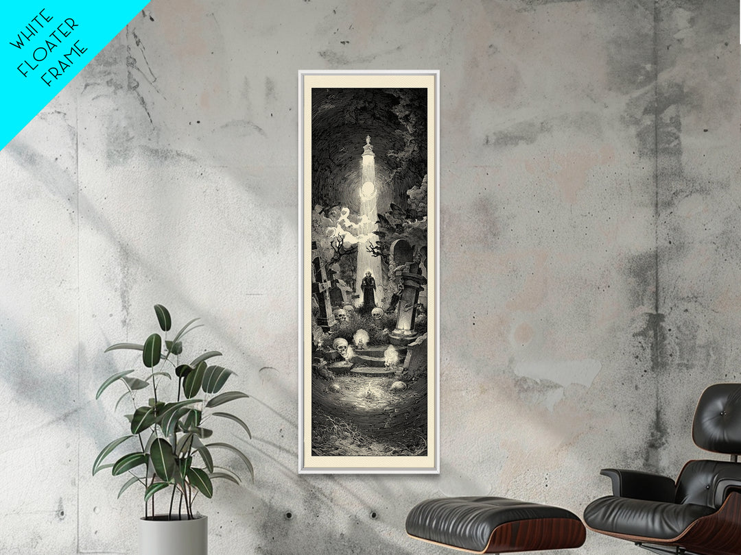 The Cemetery Lantern Festival, Gothic Engraving Art, Tall Narrow Wall Art, Gothic Horror Wall Art, Canvas Print, Halloween Wall Art