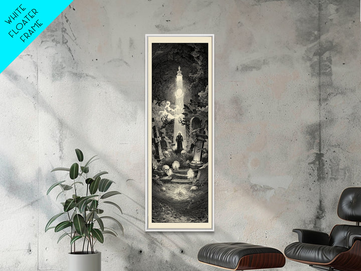 The Cemetery Lantern Festival, Gothic Engraving Art, Tall Narrow Wall Art, Gothic Horror Wall Art, Canvas Print, Halloween Wall Art