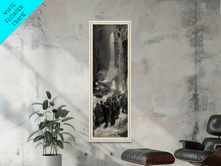 The Ghost Train Arrival, Gothic Engraving Art, Tall Narrow Wall Art, Dark Fantasy Wall Art, Canvas Print, Halloween Wall Art