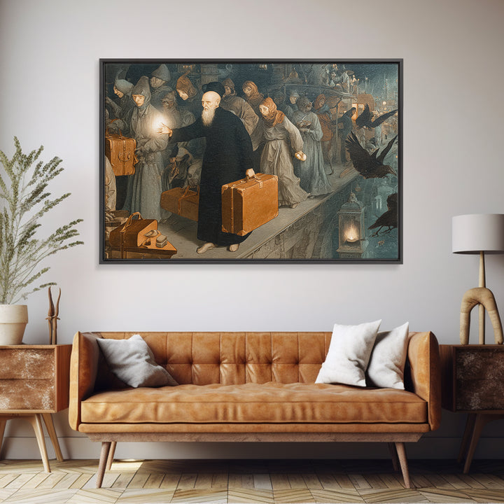 The Ghost Train Arrival, Medieval Grotesque Art, Landscape Wall Art, Dark Halloween Decor, Framed Canvas Print, Halloween Wall Art