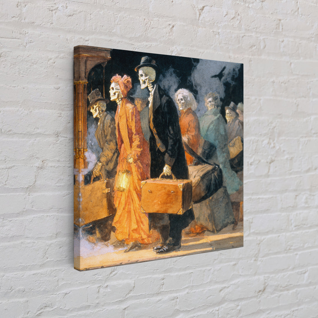 The Ghost Train Arrival, Danse Macabre Art, Square Wall Art, Gothic Horror Wall Art, Framed Canvas Print