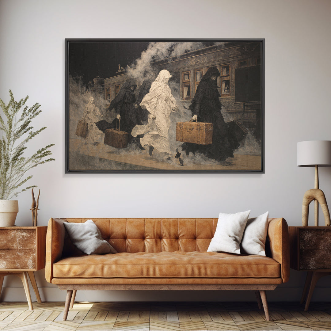 The Ghost Train Arrival, Symbolist Gothic Landscape, Landscape Wall Art, Macabre Wall Art, Framed Canvas Print, Halloween Wall Art