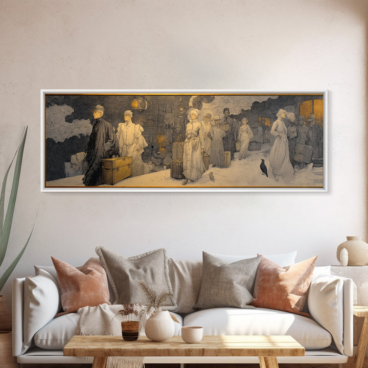 The Ghost Train Arrival, Symbolist Death Art, Extra Wide Wall Art, Dark Fantasy Wall Art, Framed Canvas Print, Halloween Wall Art