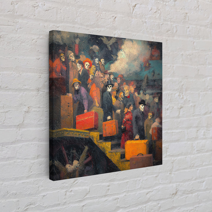 The Ghost Train Arrival, Grotesque Carnival Art, Square Wall Art, Macabre Wall Art, Framed Canvas Print, Halloween Wall Art